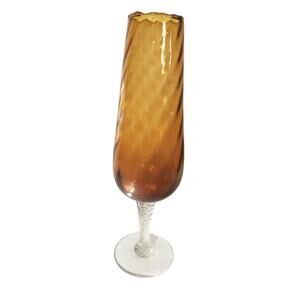 Mid Century Stemmed Goblet Butterscotch Glass Vase 11"